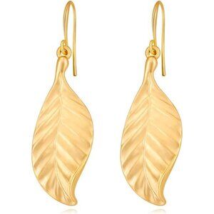 Gold Leaf Dangle Earrings – 14K Matte Gold Plated Lightweight Drop Earrings